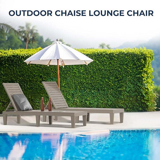 2 Patio Lounge Chair, Resin Outdoor Chaise Lounge with Waterproof Design & Lightweight Frame - Photo 5