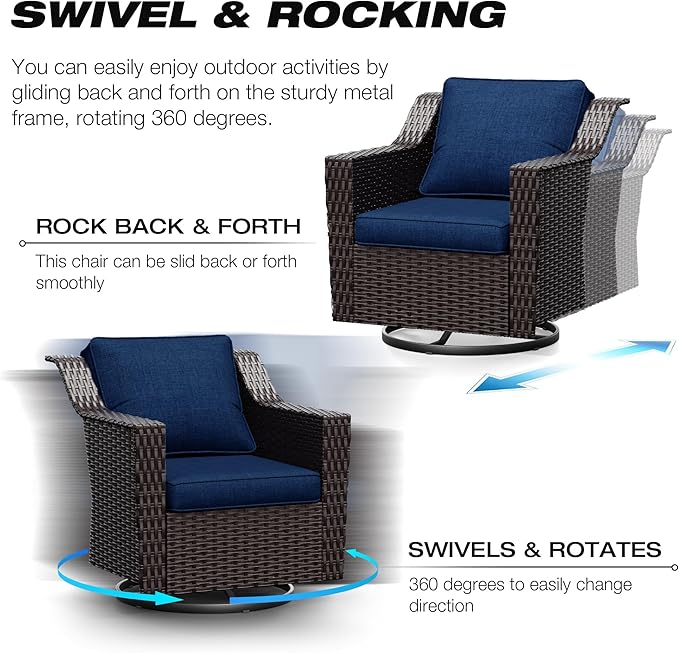 Joyside Swivel Patio Chairs Set of 2, Wicker Patio Furniture with Wide Armrest and Thick Cushions - Photo 3