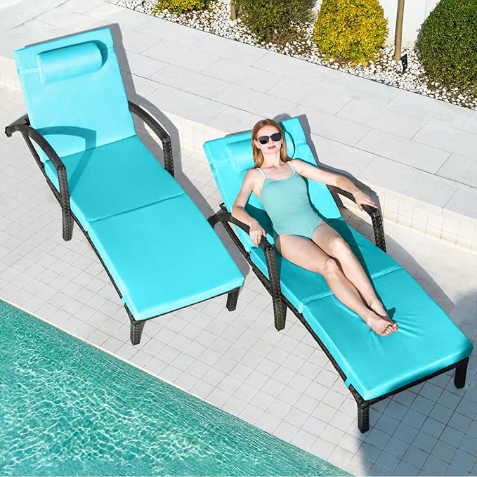 Chaise Lounge Chairs Outdoor Set of 4, Comfy Outside Wicker Patio Pool Lounge Chair w/ 5 Adjustable Back Angle - Photo 2