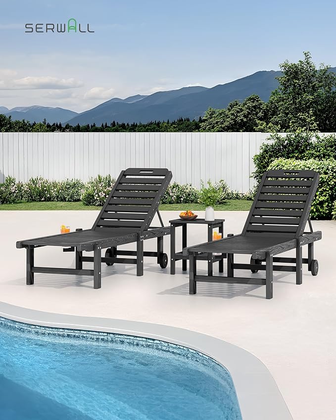 SERWALL Outdoor Chaise Lounge Set of 6, HDPE Pool Lounge Chair with 5-Position Adjustable Backrest - Photo 6