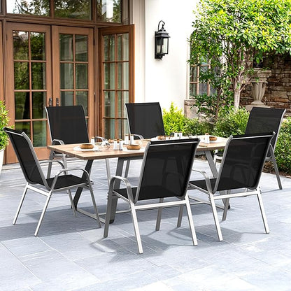 Patio Chairs Set of 6, Easily Set Up Stackable Outdoor Dining Chairs with High Back and Wide Seat, All Weather Breathable Outdoor Chairs Set of 6 with Metal Frame for Backyard Deck Pool, Black