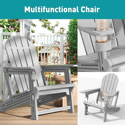 Adirondack Chair, Tool-Free Assembly All-Weather Adirondack Chairs, HDPE Fire Pit Chairs with Cup Holder, Outdoor Chair for Patio Garden (Grey)