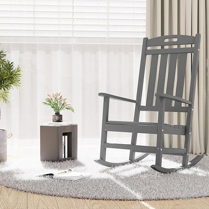 Outdoor Rocking Chair Set of 4, High Back HDPE Patio Chair, All Weather Porch Rocker, Lawn Chair for Deck, Porch, Backyard, Garden, Gray