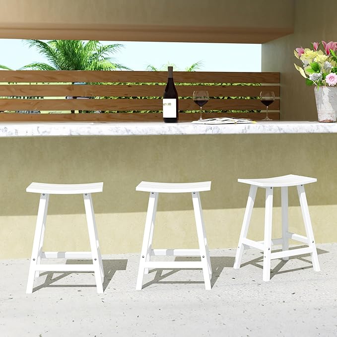 WestinTrends Malibu Malibu 24 Inch Counter High Saddle Stools (Set of 3), White - Photo 2
