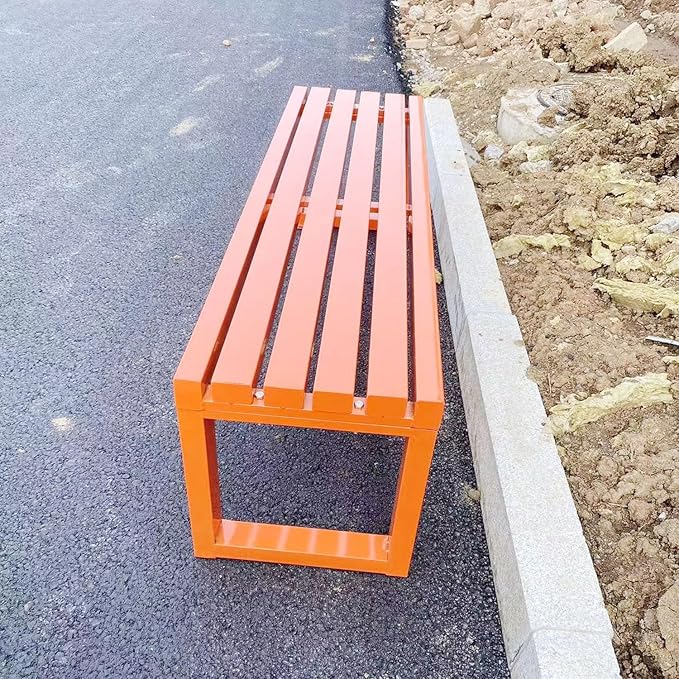 Weatherproof Backless Metal Garden Bench, 47in Cast Iron Patio Seating for Outdoor Park, Lawn & Porch - Durable Orange Furniture for Garden Decor