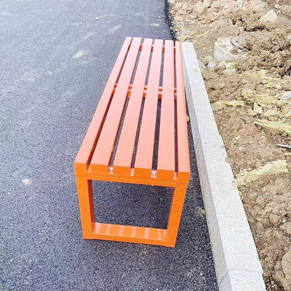 Weatherproof Backless Metal Garden Bench, 47in Cast Iron Patio Seating for Outdoor Park, Lawn & Porch - Durable Orange Furniture for Garden Decor