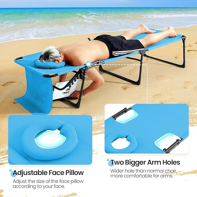 KING BIRD Tanning Chair with Face Hole, 5-Position Folding Outdoor Beach Lounge Chair for Sunbathing - Photo 3