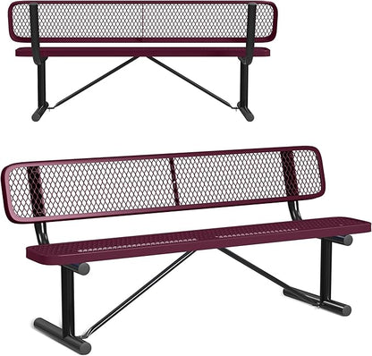 Leisure Craft Metal Outdoor Bench with Back - 6 Foot Heavy Duty Bench Seating for Garden, Porch, Picnic, Park, Expanded Metal, Thermoplastic Coating, Commercial Grade Furniture Made in USA - Burgundy