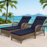 Outdoor Chaise Lounge Chair Set of 2, PE Wicker Recliner Patio Reclining Sunbathing Chair with Cushion - Photo 1
