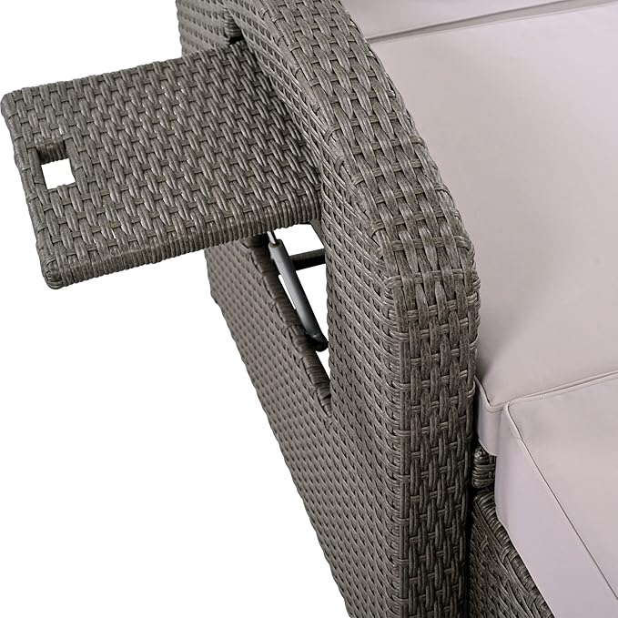 Outdoor Rattan Double Chaise Lounge, 2-Person Reclining Sunbed with 3-Height Adjustable Back - Photo 6