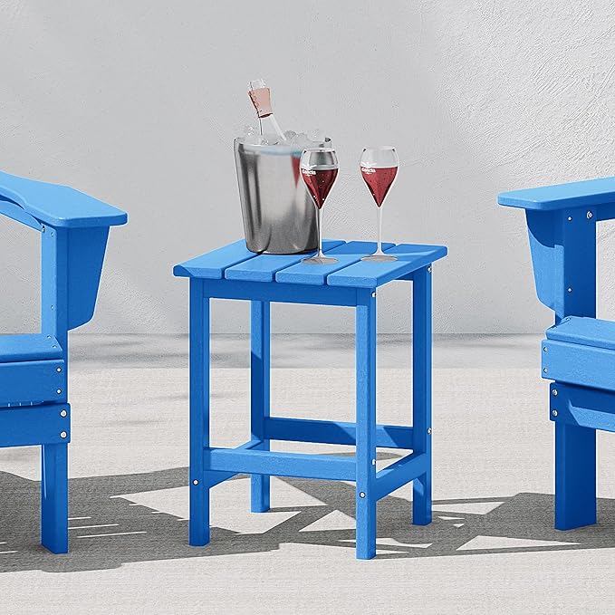 Costaelm 4-Piece Set Outdoor/Patio Poly Adirondack Chairs with a Coffee and a Side Table (2 Seater), Pacific Blue - Photo 9