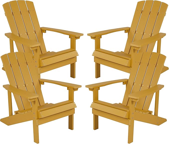 Flash Furniture Charlestown Poly Resin Adirondack Chair - Yellow - All Weather - Indoor/Outdoor - Set of 4 - Photo 1