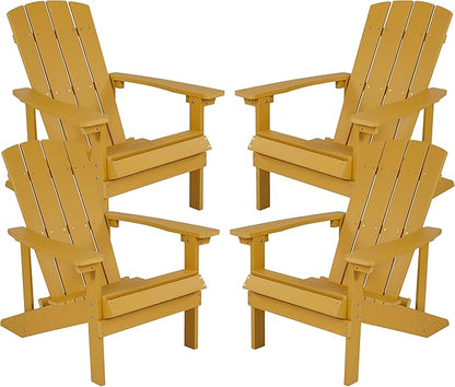 Flash Furniture Charlestown Poly Resin Adirondack Chair - Yellow - All Weather - Indoor/Outdoor - Set of 4