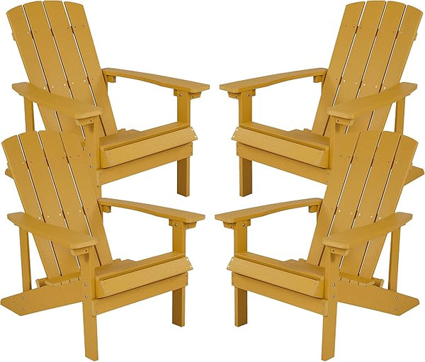Flash Furniture Charlestown Poly Resin Adirondack Chair - Yellow - All Weather - Indoor/Outdoor - Set of 4 - Photo 1