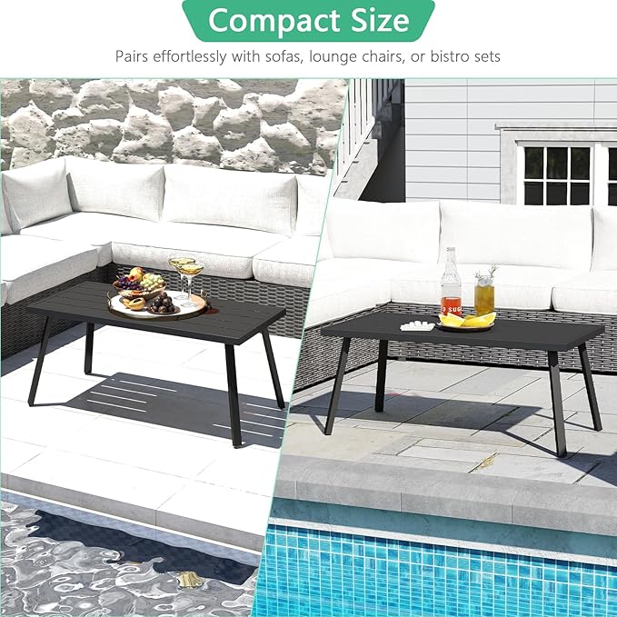 Helios&Hestia Small Rectangle Iron Outdoor Coffee Side End Table for Patio, Deck, Backyard, Garden, Poolside, Black
