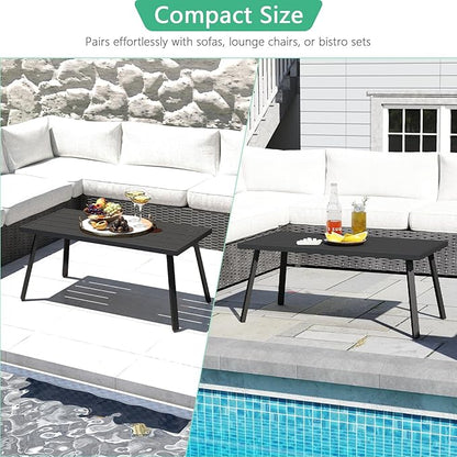 Helios&Hestia Small Rectangle Iron Outdoor Coffee Side End Table for Patio, Deck, Backyard, Garden, Poolside, Black