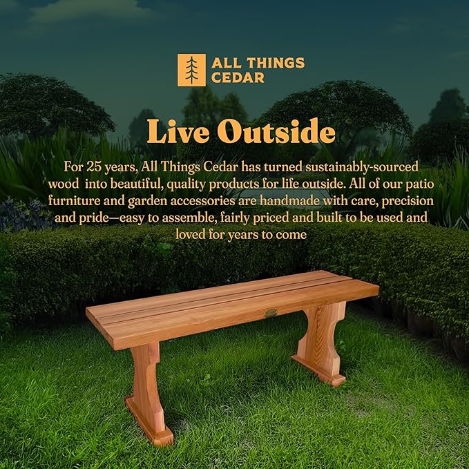 All Things Cedar BB45 Cedar Backless Bench | 4ft Wood Bench Indoor & Outdoor | Handcrafted with Western Red Cedar | Perfect for Patio, Garden, Picnic & Poolside | 45x14x17