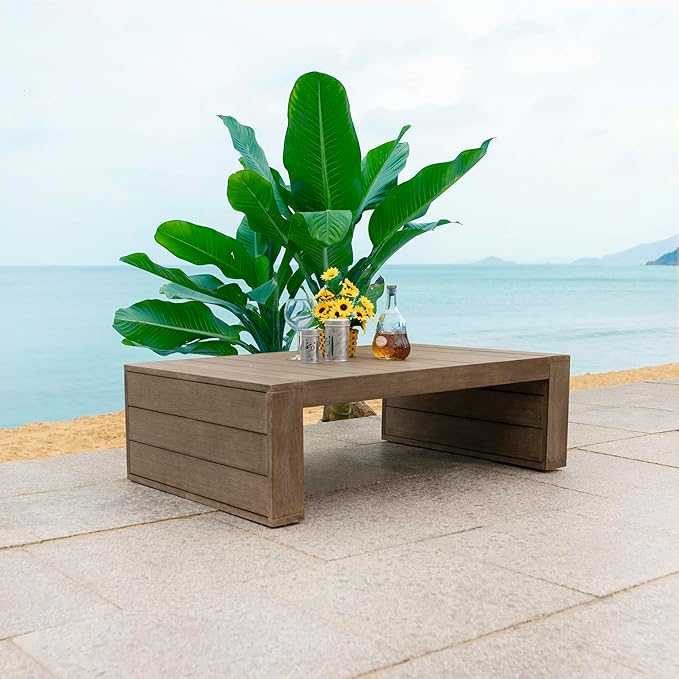 SAFAVIEH Couture Outdoor Collection Santiago Natural Solid Wood Coffee Table