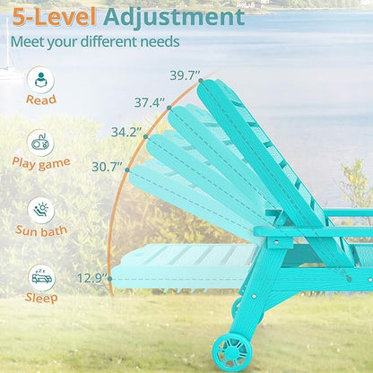 LUE BONA Outdoor Lounge Chair Set with Table, 6-Piece, HDPS Chaise Lounge Outdoor with Wheels, 5 Positions Adjustable Pool Lounger Chairs for Outside, Patio, Aruba Blue