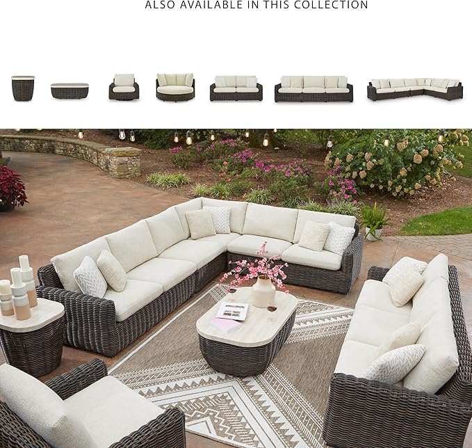 Signature Design by Ashley Kimora Casual Outdoor Fade and Rust Resistant Coffee Table, Beige & Dark Brown