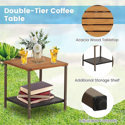 HAPPYGRILL 3 Piece Rocking Bistro Set, Outdoor PE Wicker Rocking Chair with Coffee Table, Soft Seat Cushions Included, Gentle & Smooth Rocking Furniture Set for Yard Porch