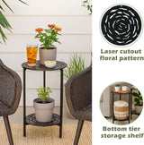 2-Tier Metal Round Side Table Black Accent Coffee Tables Small Space Corner Plant Stand Shelf for Indoor Outdoor Use - Photo 5