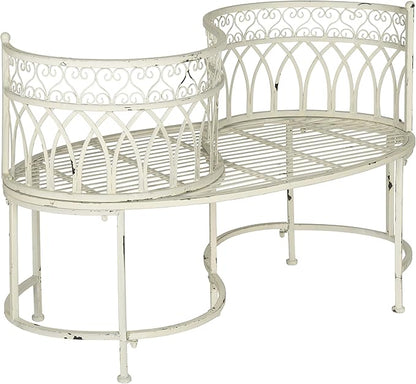 SAFAVIEH Outdoor Collection Lara Victorian Antique White Iron Kissing Bench