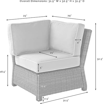 Crosley Furniture Bradenton Corner Outdoor Sectional Chair, Wicker Patio Chairs for Porch, Deck, Backyard, Gray with Gray Cushions