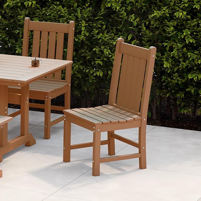 Costaelm Armless Outdoor Chair, Patio Adirondack Chair, HDPE Poly Lumber Waterproof Restaurant Bistro Kitchen Dining Chair for Outside Porch Backyard Garden, Teak