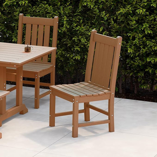 Costaelm Armless Outdoor Chair, Patio Adirondack Chair, HDPE Poly Lumber Waterproof Restaurant Bistro Kitchen Dining Chair for Outside Porch Backyard Garden, Teak
