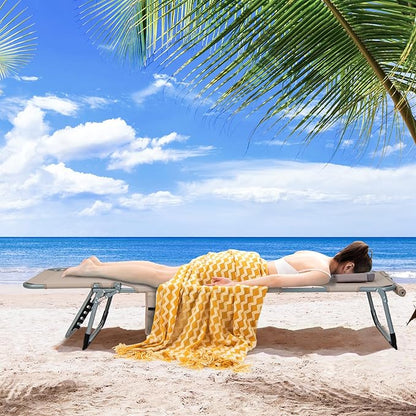 Tangkula Tanning Chair, Outdoor Folding Beach Lounge Chair with Face/Arm Hole, 2 Carry Handle, Pillow, Adjustable Backrest, 400 LBS Face Down Sunbathing Chair for Outside Beach Poolside