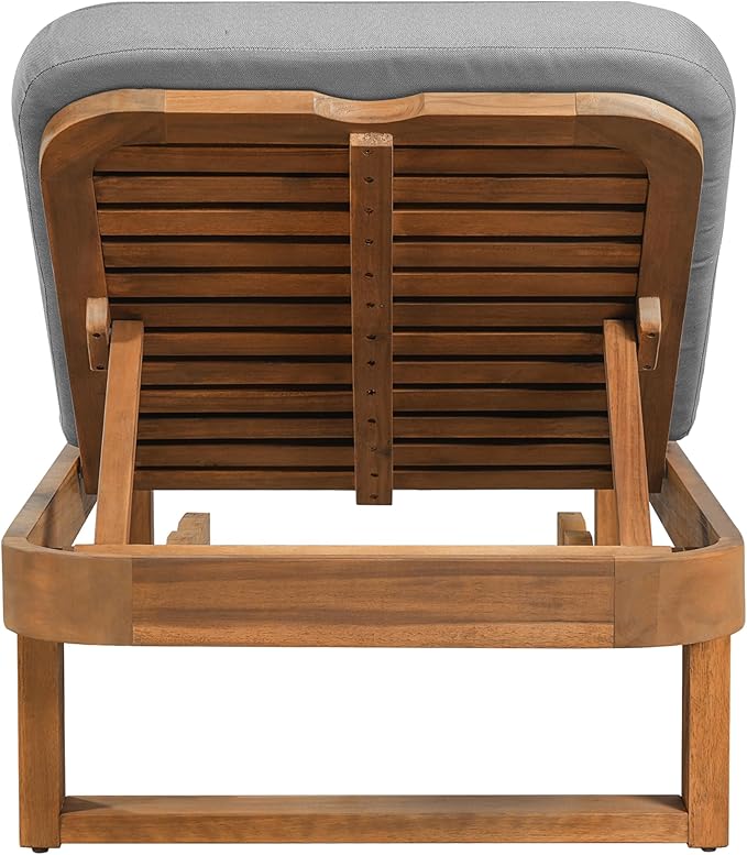 Christopher Knight Home Milos Acacia Wood Chaise Lounge Chair Outdoor Set of 2, Wooden Sunbathing Pool Lounger, Patio Chaise Lounge with Cushions, Adjustable Backrest Lounge Sofa, Light Gray+Teak
