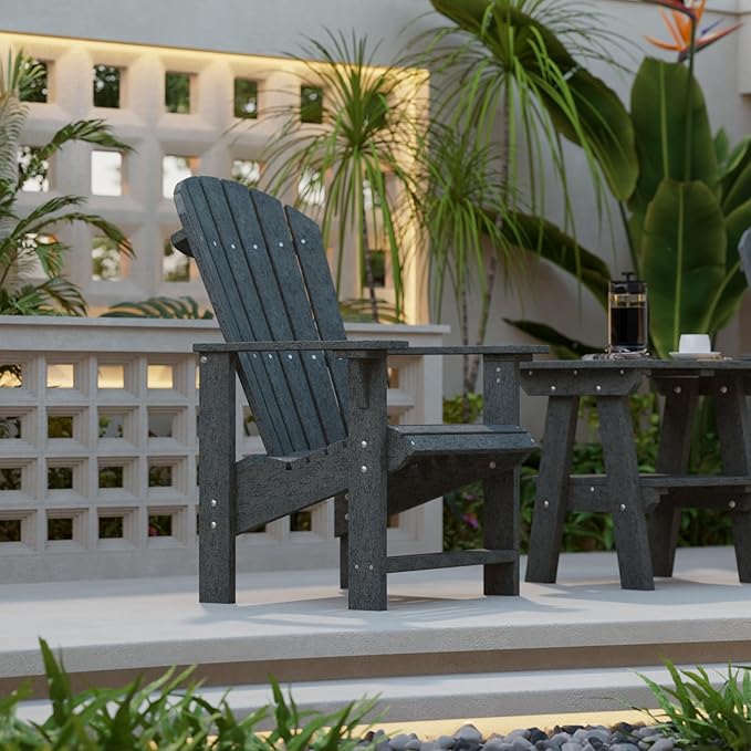 Wildridge Heritage Upright Adirondack Chair, Dark Gray - Outdoor All-Weather Poly Furniture for Patio, Deck, Yard