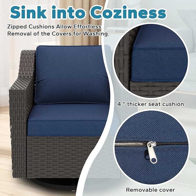 8 Pieces Patio Conversation Furniture Set - 2 Sofas, 4 Ottomans, 2 Swivel Chairs, 1 Side Table - Photo 4