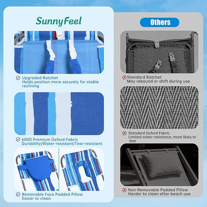 SUNNYFEEL Beach Lounge Chair, Backpack Reclining Beach Chairs Lay Flat, Sun Face Down Tanning Chair, Folding Camping Chairs Portable Camp Cot with Backpack Straps for Outdoor/Picnic/Lawn