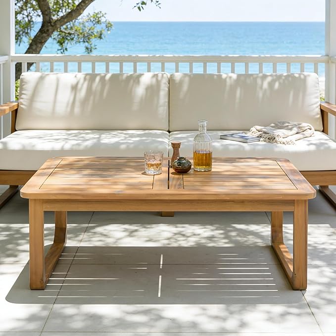 Merax Outdoor Acacia Wood Coffee Table - Photo 3