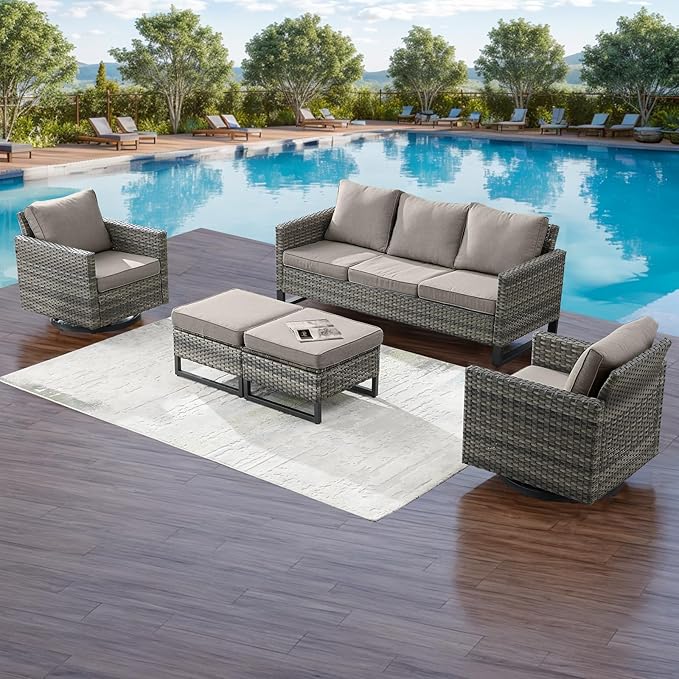 Rilyson Wicker Outdoor Patio Furniture Set - 5 Piece Patio Conversation Set with 2 Swivel Rocker Chairs - Photo 6