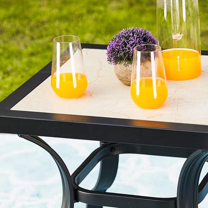 LOKATSE HOME Outdoor Patio Bistro Square End Table Dining Tile Top Metal Legs …