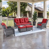 HUMMUH Outdoor Furniture 5 Pieces Patio Furniture Set Wicker Outdoor Sectional Sofa with 2 Patio Chairs - Photo 2