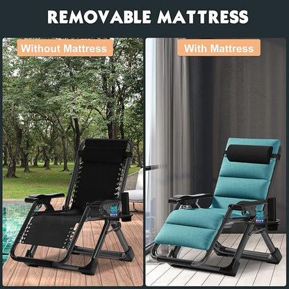 MOPHOTO Zero Gravity Chair, Outdoor Padded Lounge Chair with Side Table, Zero Gravity Recliner Chair, Outdoor Reclining Chair, Sturdy & Comfortable, Supports up to 440lbs