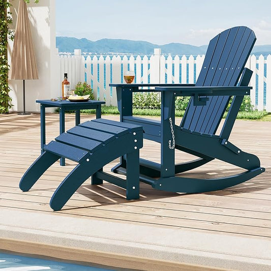 HDPE Adirondack Ottoman Foot Rest, Weather Resistant Outdoor Footstool for Adirondack Chair, Resin Patio Porch Poolside Lawn and Backyard Use