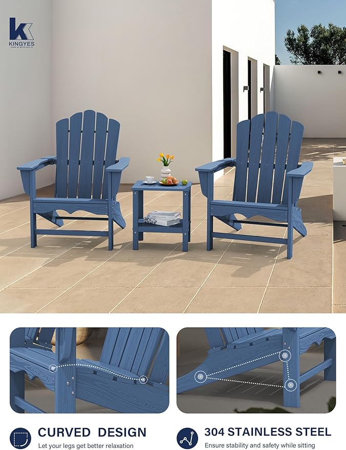 KINGYES HDPE Adirondack Chair, Classic All-Weather Adirondack Chairs Set of 2 - Photo 5