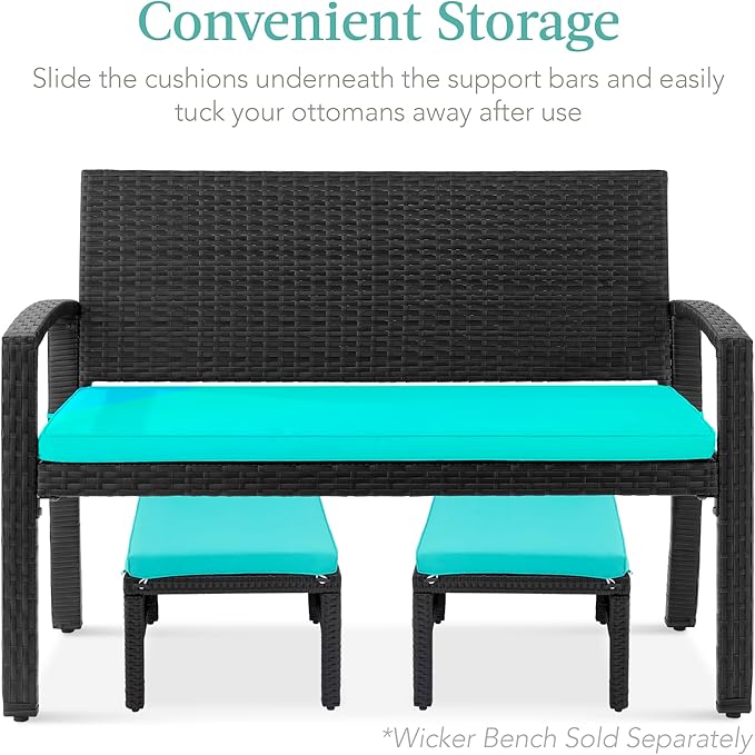 Best Choice Products Set of 2 Wicker Ottomans, Multipurpose Outdoor Furniture for Patio, Backyard, Additional Seating - Photo 6