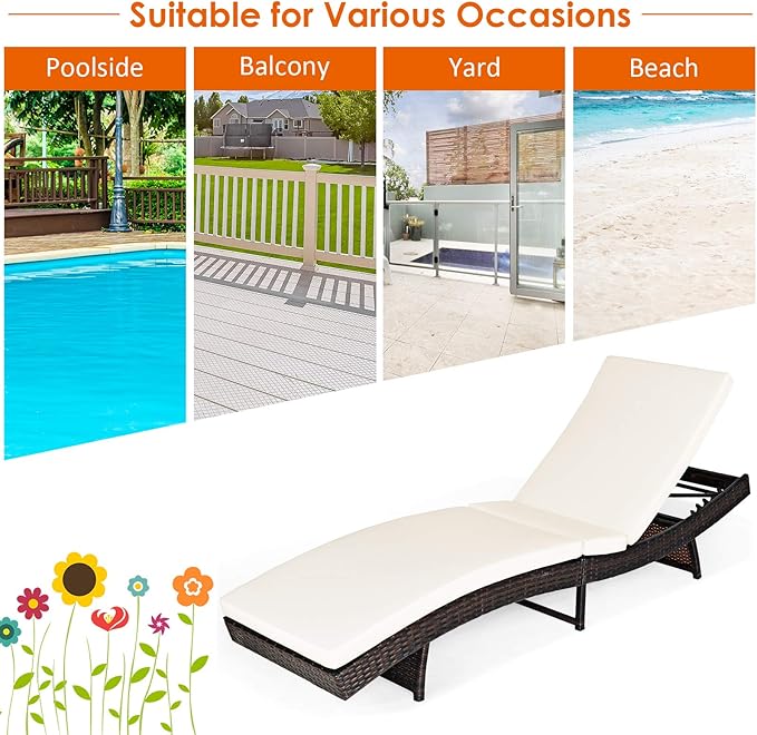 Tangkula Outdoor Folding Chaise Lounger, Rattan Patio Lounge Chair with Removable Thick Cushion, 5 Adjustable Levels - Photo 9