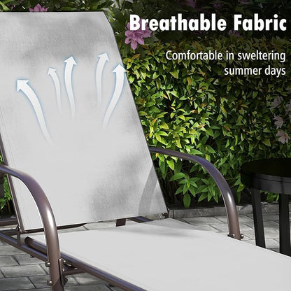 Nightcore Chaise Lounge Chair Outdoor, Pool Chair with 5 Adjustable Backrest, Patio Lounge Chairs with Breathable Fabric, Comfortable Armrest, Chaise Lounge for Patio, Pool, Bench (1, Light Grey)