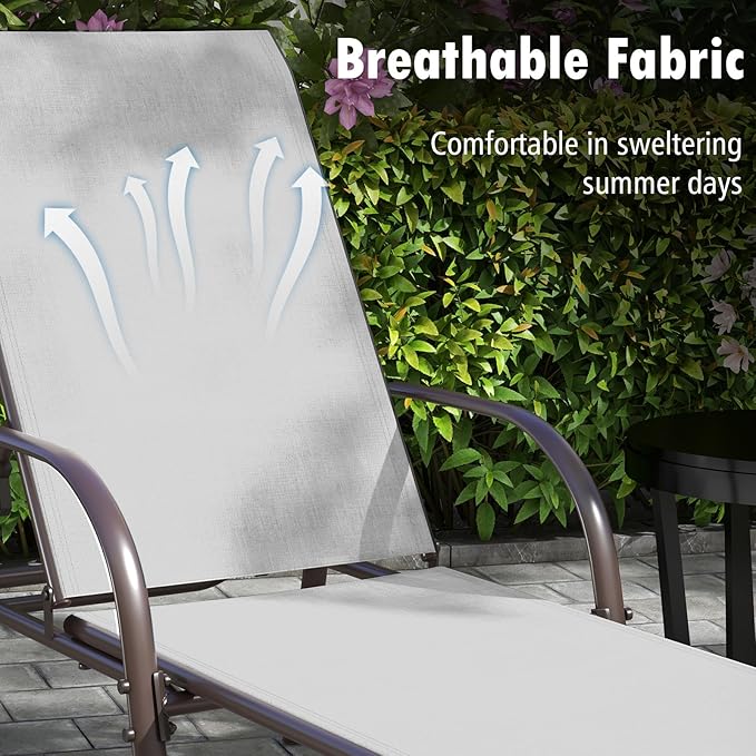Nightcore Chaise Lounge Chair Outdoor, Pool Chair with 5 Adjustable Backrest, Patio Lounge Chairs with Breathable Fabric - Photo 5