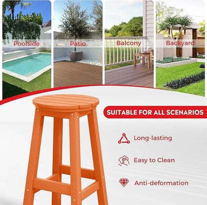 Costaelm 29" Height Outdoor Bar Stools, All-Weather Bar Stools, Adirondack Poly Patio Round Bar Stool for Patio, Deck, Kitchen Counter and Garden, Orange