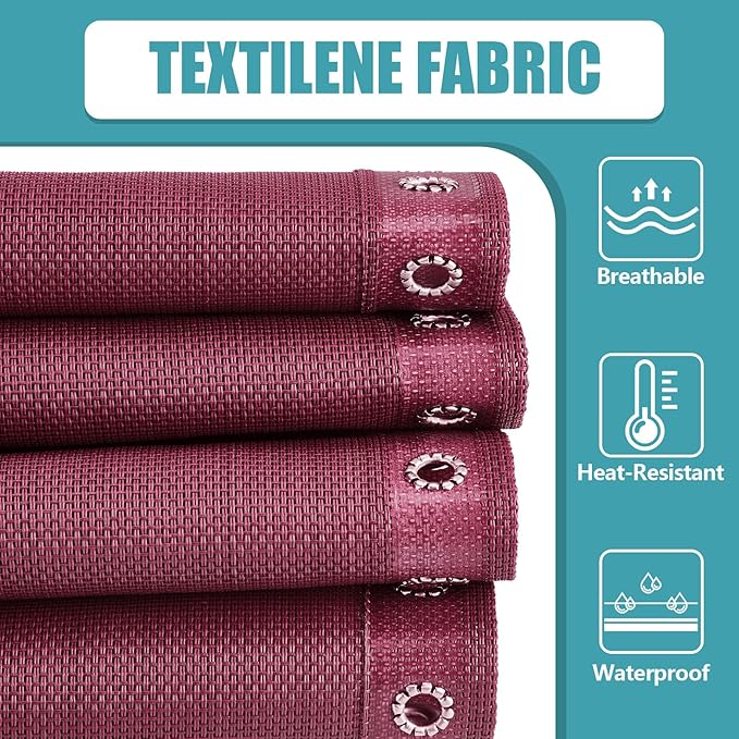 Queekay Chair Replacement Fabric with 4 Bungee Cord Lounge Chair Cloth Mesh Repair Kit for Patio Recliner Outdoor Lawn Pool(63 x 17 Inch,Wine Red)