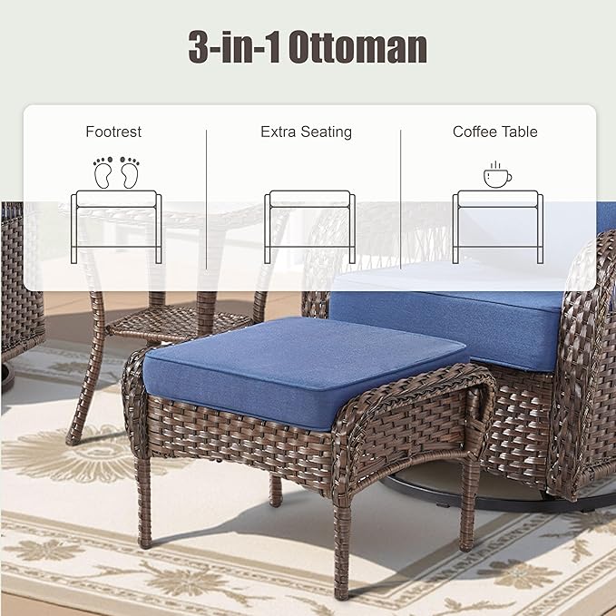 6 Pieces Outdoor Patio Furniture Set, All Weather Wicker Swivel Rocker Patio Chairs High Back Sofa with Ottomans - Photo 9