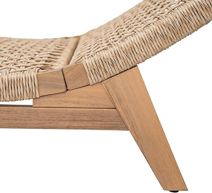Scott Living Amalfi Acacia Wood Chaise Lounge Chair Outdoor, Wicker Patio Chaise Lounge, Outdoor Sun Lounger, Poolside Seating, Light Teak